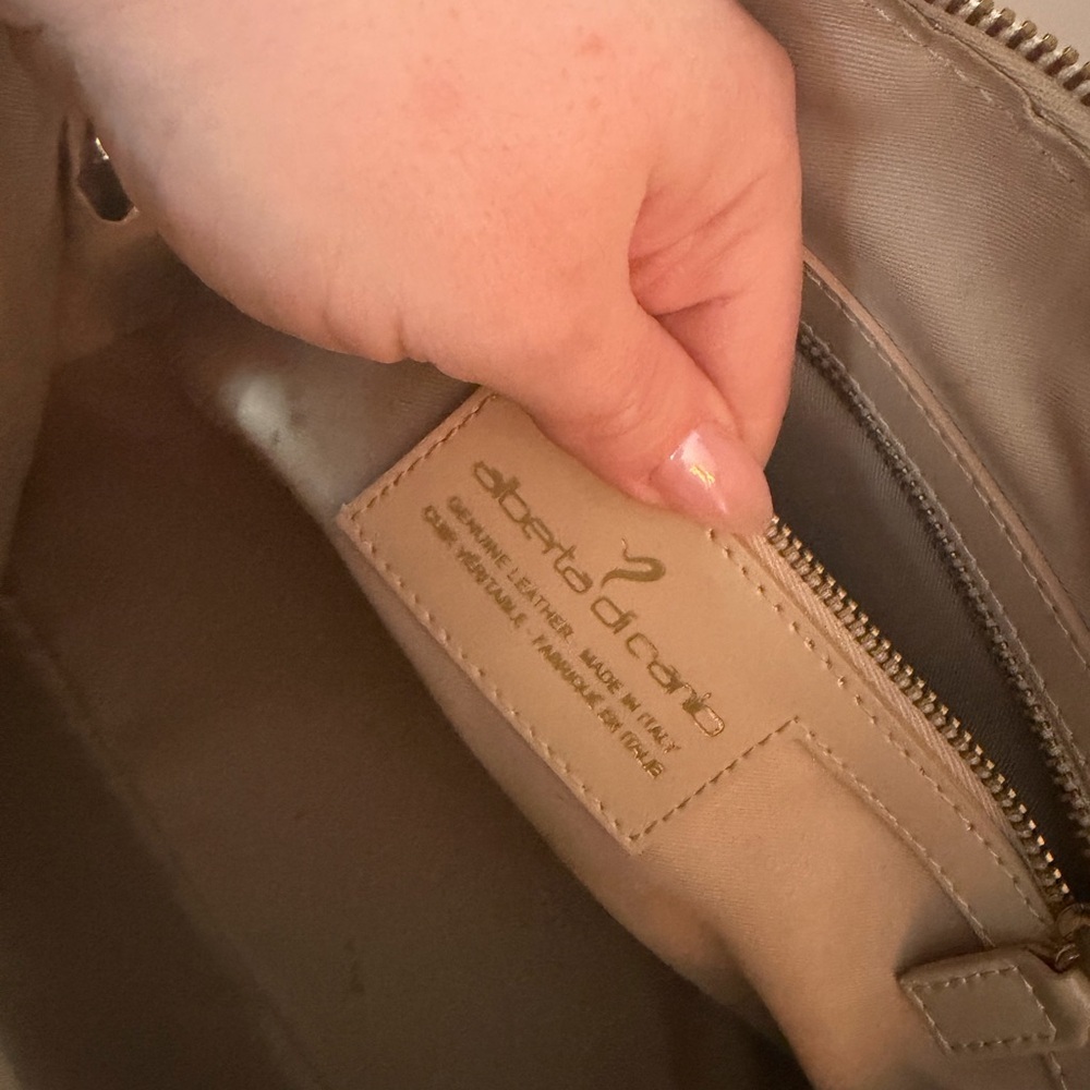 Beige Leather Handbag Gold Hardware - Made In Italy - Picture 6 of 7